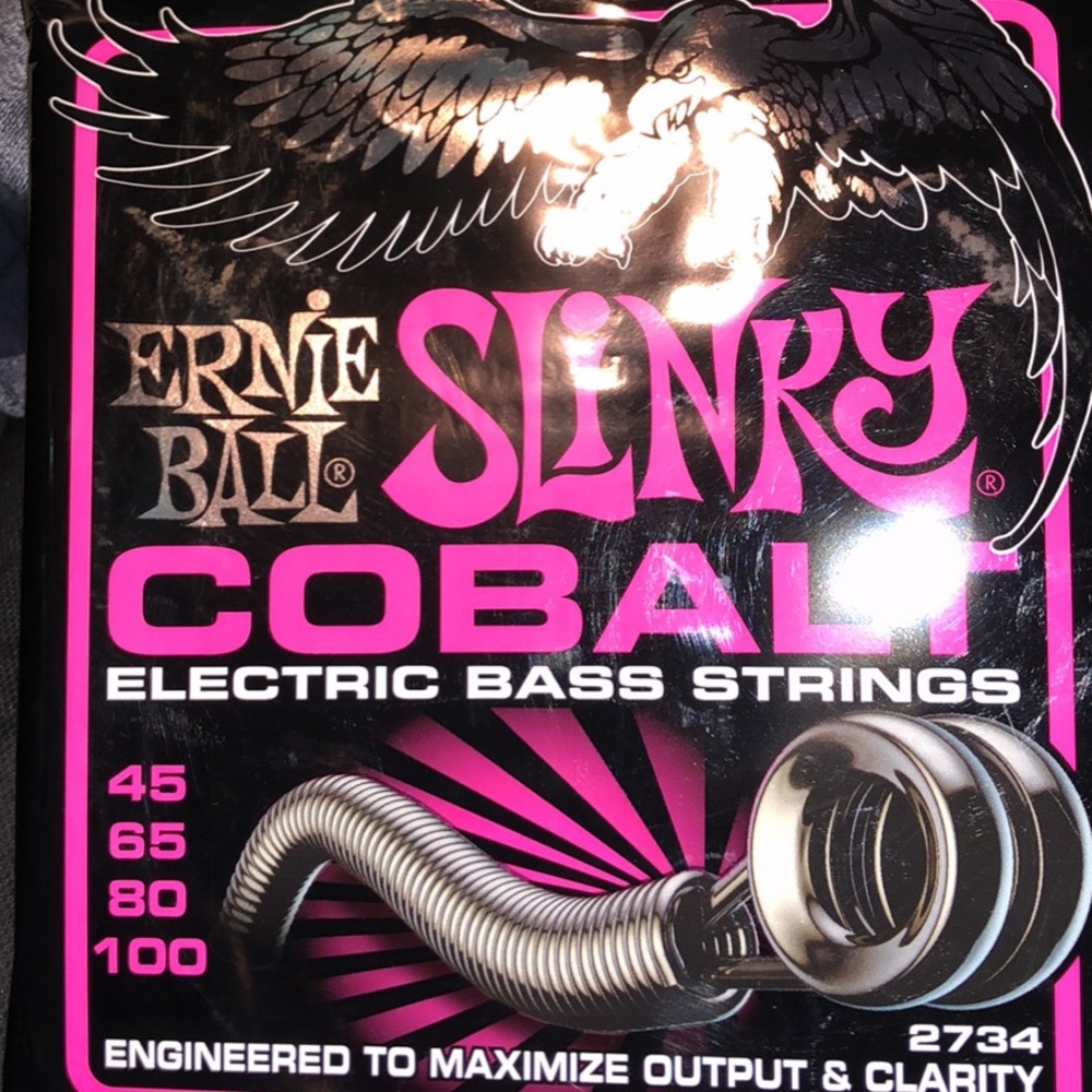 Ernie Ball bass strings. Super slinky cobalt bass strings